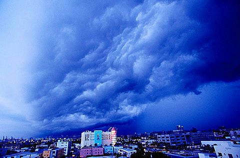 Stormfront clouds, tornado warnings, South Beach, Miami Beach, Florida, USA