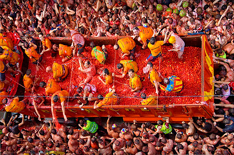 Spain, Valencia Region, Bunol City, Tomatina Festival (Tomato festival)